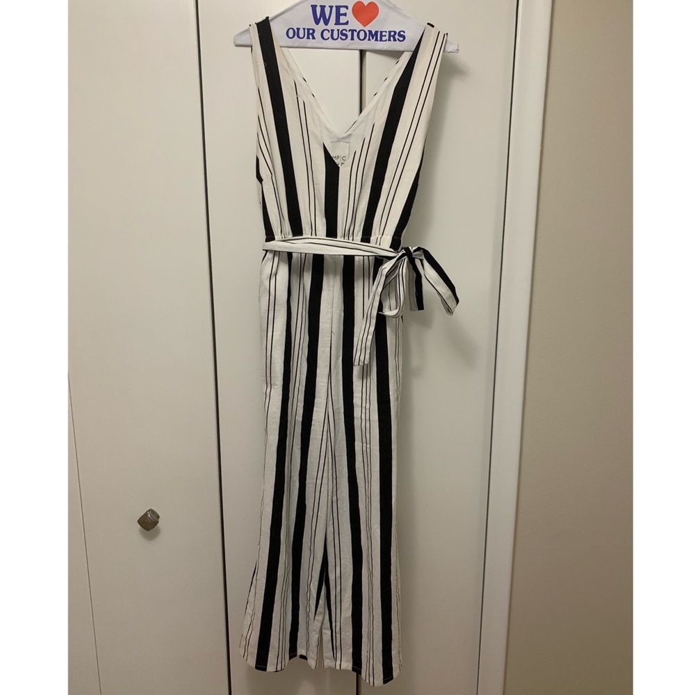 MinkPink Striped Linen Jumpsuit - Black and White